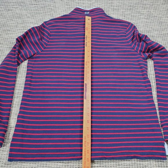 Vineyard Vines Sweater Womens Medium Long Sleeve  1/4 Button Striped Red Blue - Picture 8 of 9